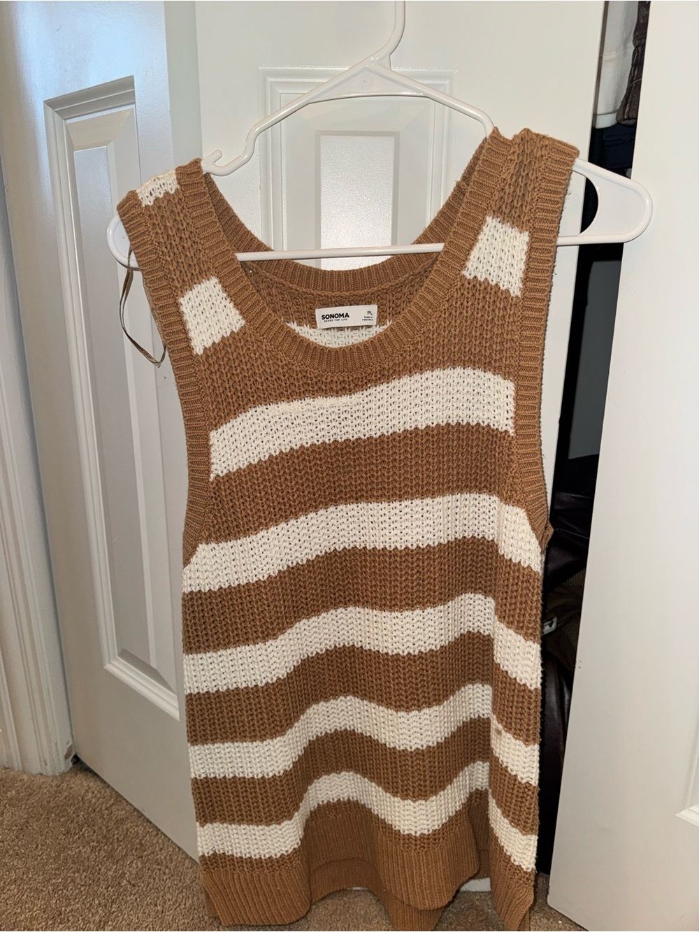 Striped Knit Sweater Vest in Brown and Cream